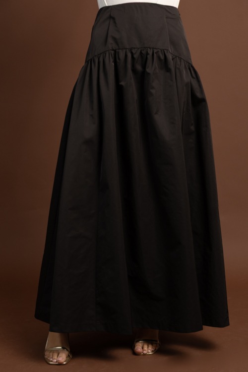 Fit and Flare Maxi Skirt, Black