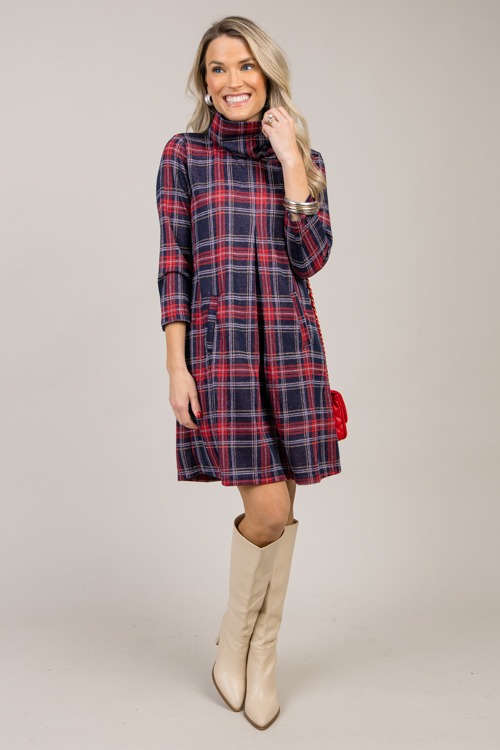 Meghan Dress, Red Navy Plaid