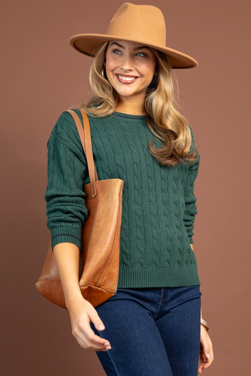 Cable Stripe Trim Sweater, Hunter  - 1029-118.jpg