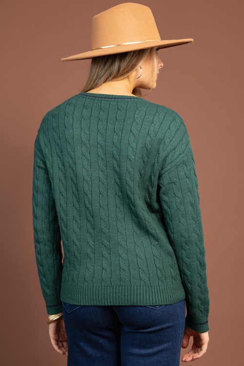 Cable Stripe Trim Sweater, Hunter  - 1029-119.jpg