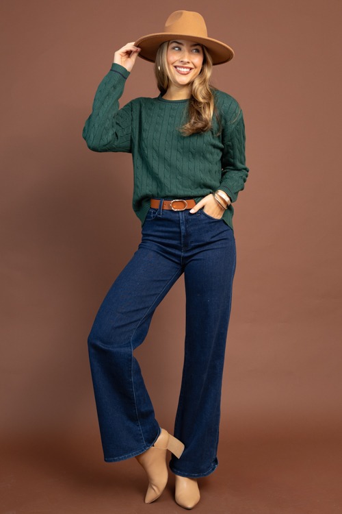 Cable Stripe Trim Sweater, Hunter  - 1029-120.jpg