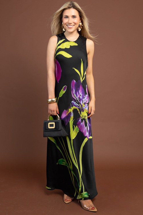 Orchid Floral Satin Maxi, Purple