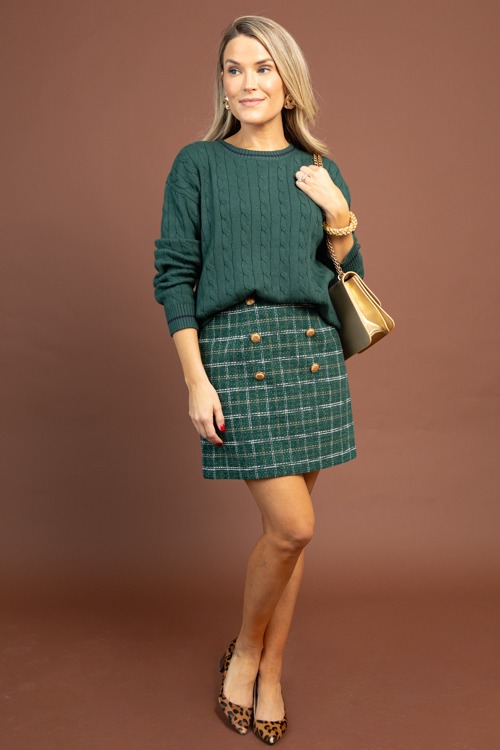 Gold Button Tweed Skirt, Green - 1029-143h.jpg