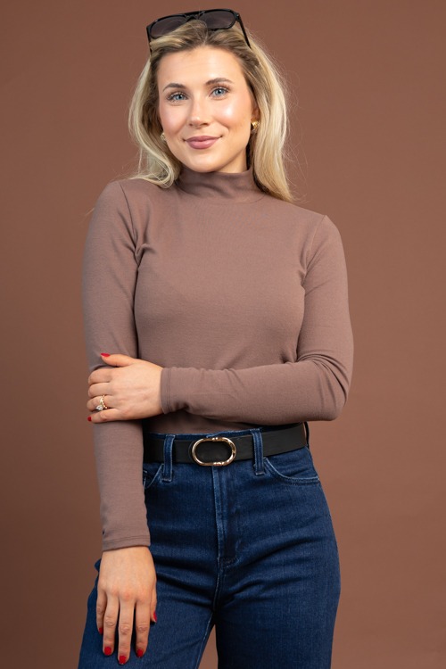 Marlena Mock Neck Top, Brown