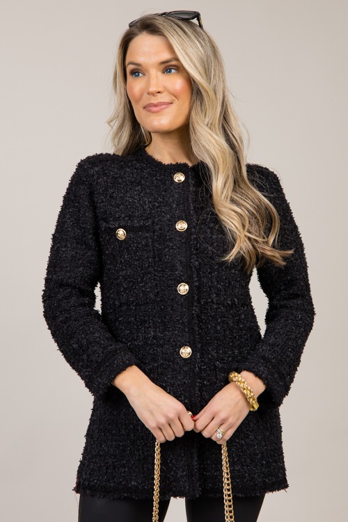 Tweed Stretch Button Jacket, Black