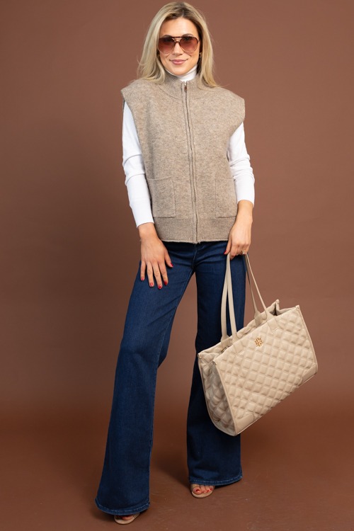 Zip Front Sweater Vest, Mocha