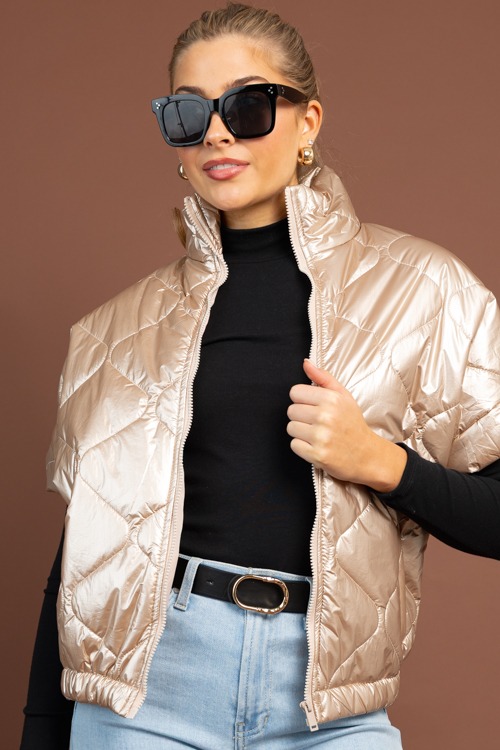 Metallic Cap Sleeve Puffer Vest