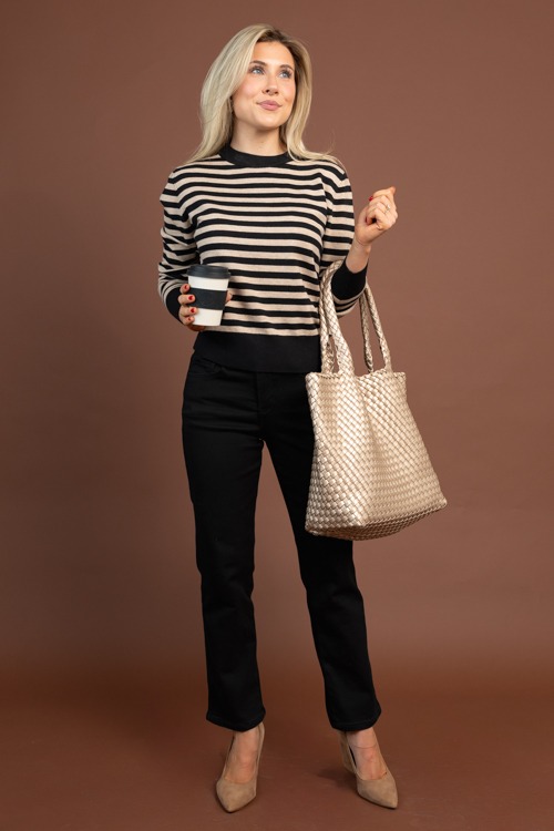 Drew Striped Sweater, Black Taupe