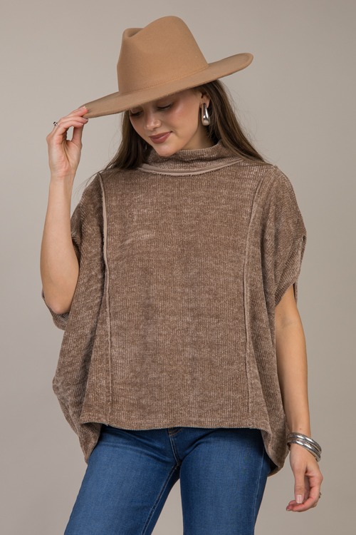 Raw Edge Chenille Pullover, Mocha