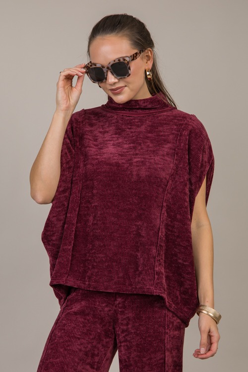 Raw Edge Chenille Pullover, Merlot