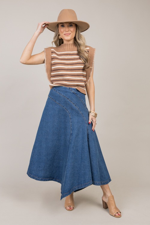 Seam Detail Denim Midi Skirt