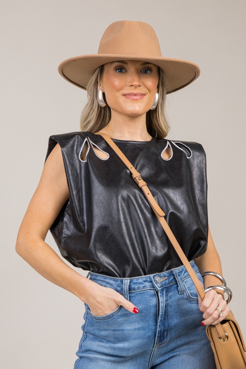 Leather Cutout Top, Black