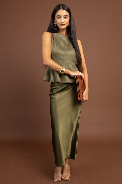 Olive Satin Maxi Skirt
