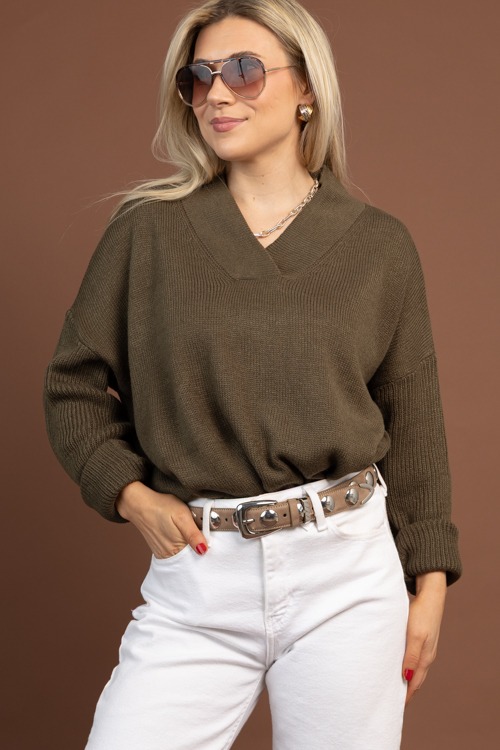 Relaxed V-Neck Sweater, Olive