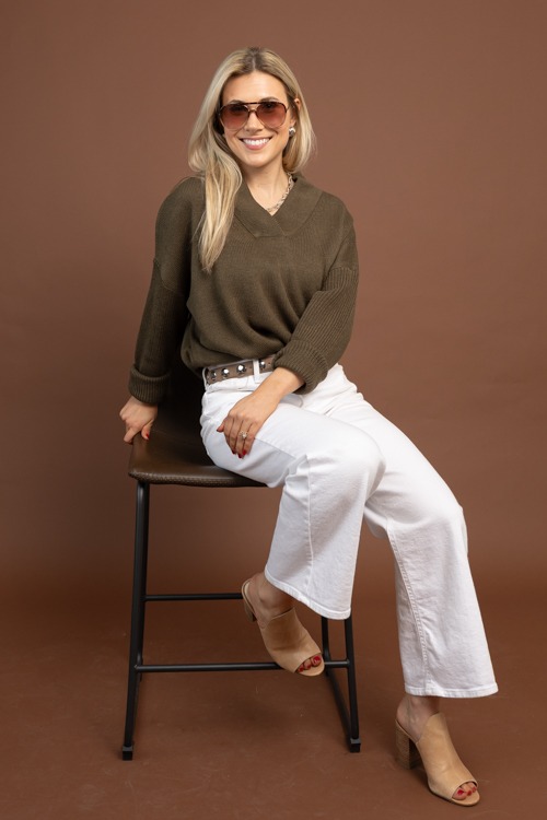 Relaxed V-Neck Sweater, Olive - 1030-52.jpg