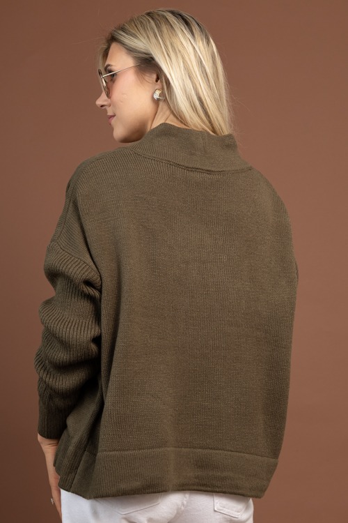 Relaxed V-Neck Sweater, Olive - 1030-53.jpg