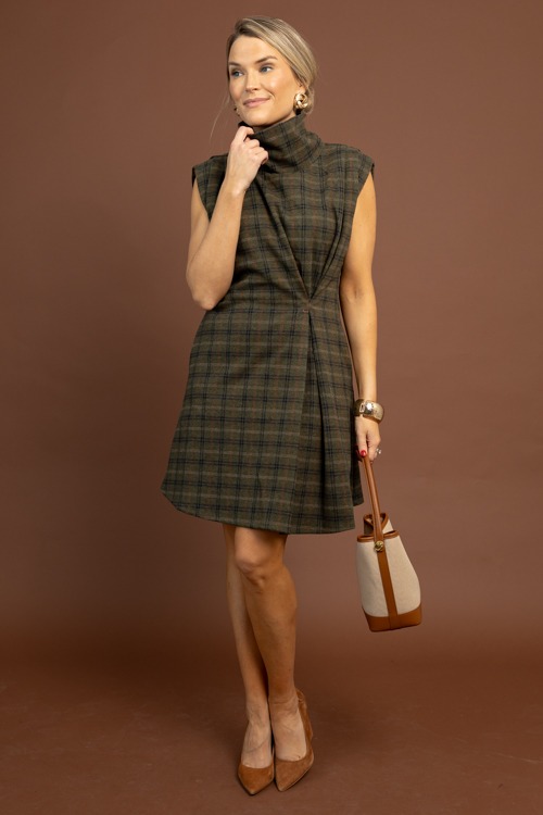 Plaid Mock Neck Dress, Olive - 1030-62p.jpg