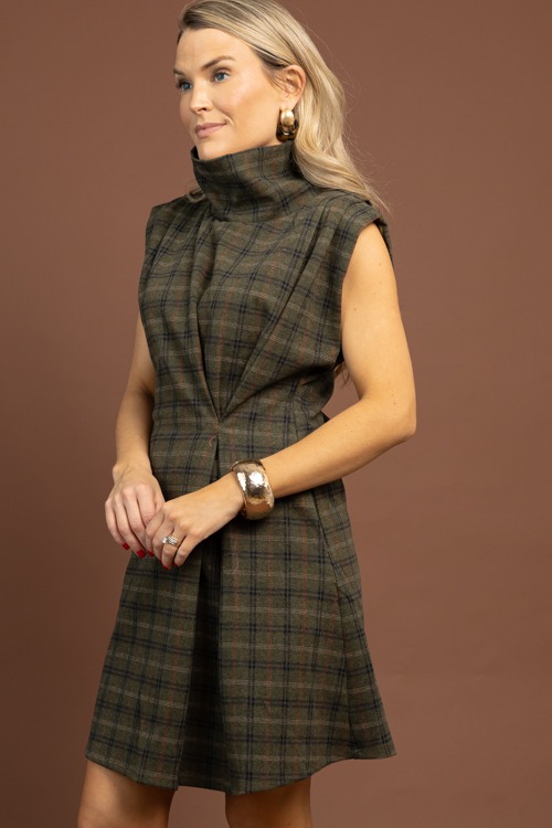 Plaid Mock Neck Dress, Olive - 1030-65.jpg