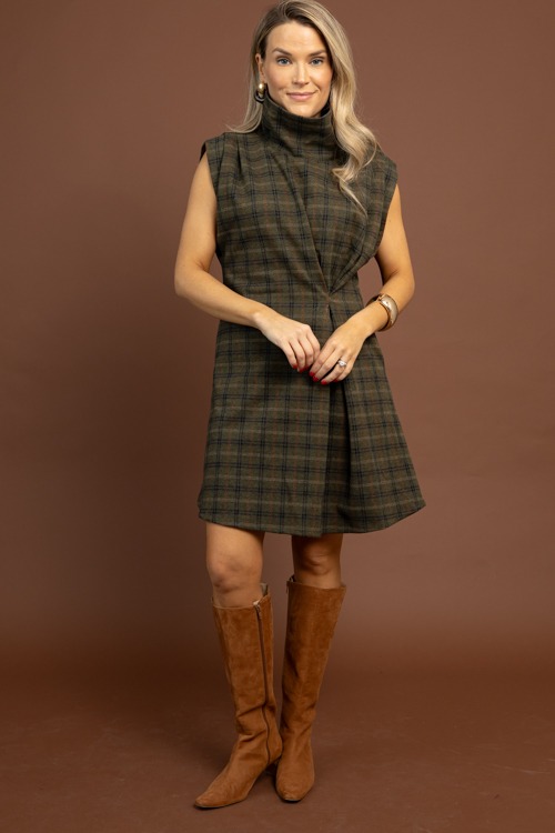 Plaid Mock Neck Dress, Olive - 1030-66.jpg