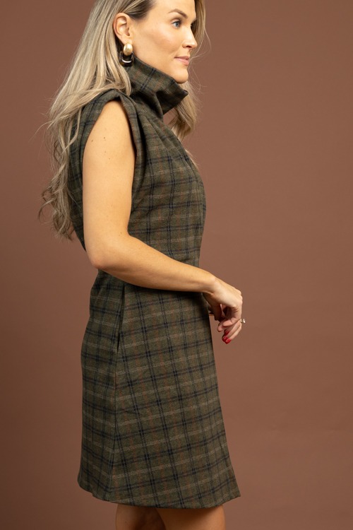 Plaid Mock Neck Dress, Olive - 1030-67.jpg
