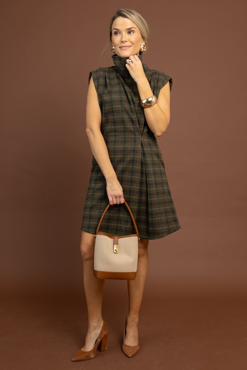 Plaid Mock Neck Dress, Olive - 1030-69.jpg