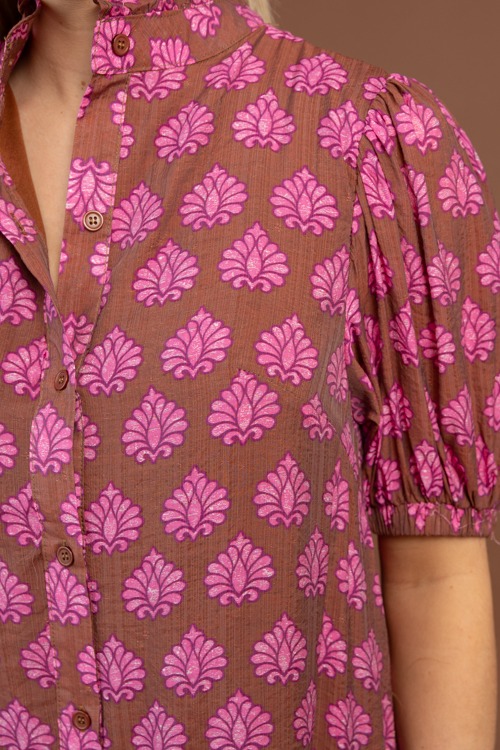 Printed Button Down Midi, Brown - 1030-79h.jpg