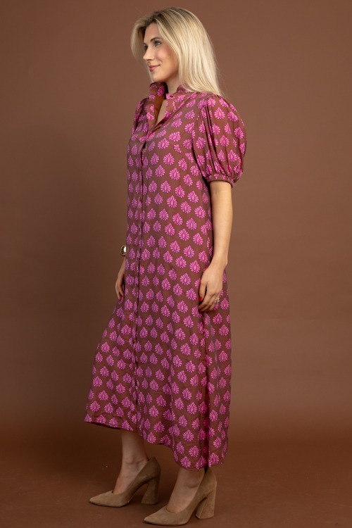 Printed Button Down Midi, Brown - 1030-80.jpg