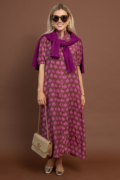 Printed Button Down Midi, Brown - 1030-82.jpg