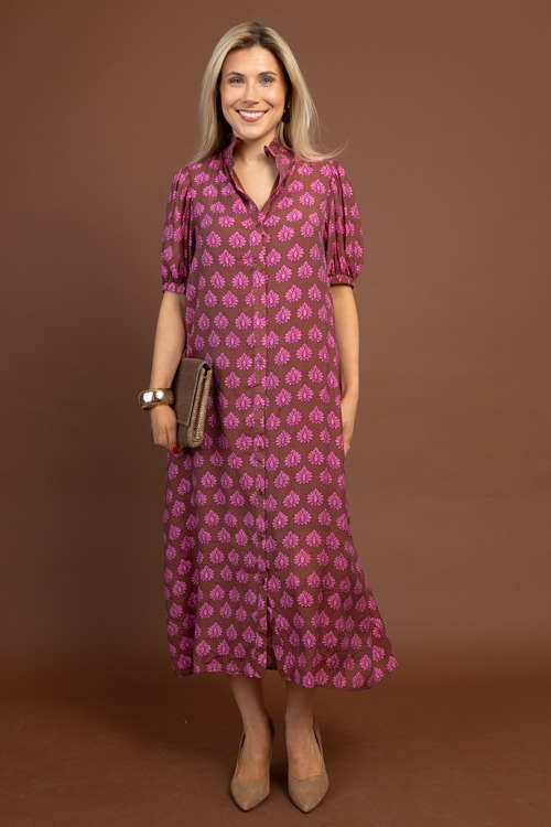 Printed Button Down Midi, Brown - 1030-83.jpg