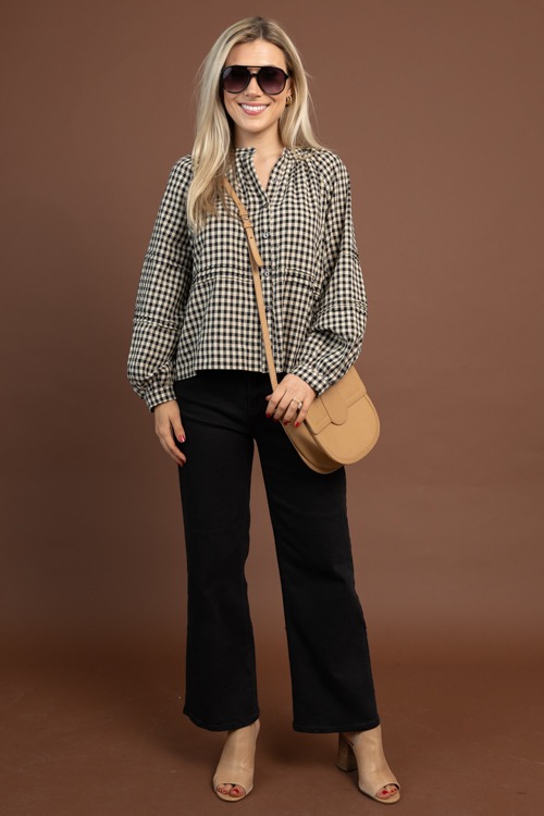 Gingham Button Top, Black Taupe - 1030-87h.jpg