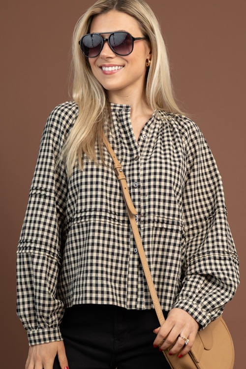 Gingham Button Top, Black Taupe - 1030-91.jpg