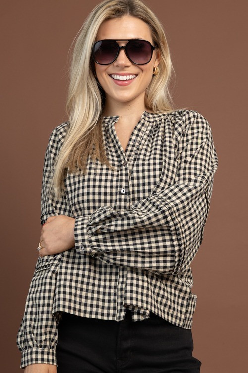 Gingham Button Top, Black Taupe - 1030-92.jpg