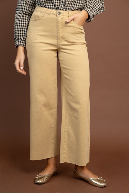 Raw Hem Wide Leg Pants, Latte
