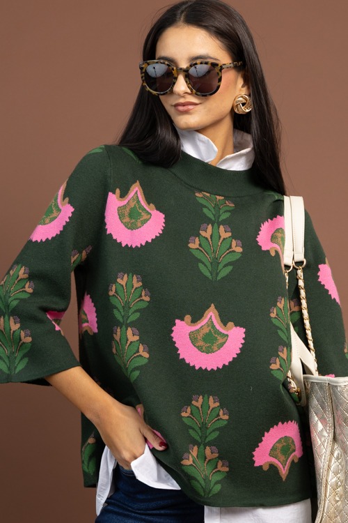 Floral Pattern Sweater, Hunter