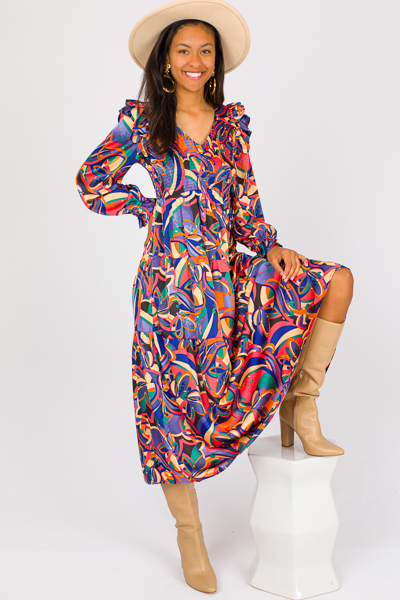 Color Splash Silky Smock Midi