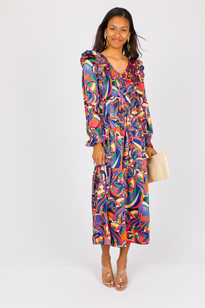 Color Splash Silky Smock Midi