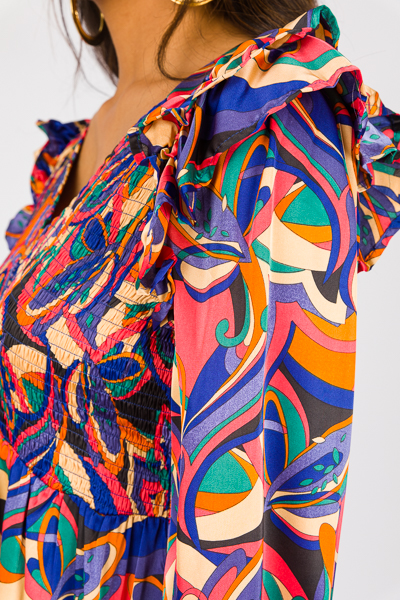 Color Splash Silky Smock Midi