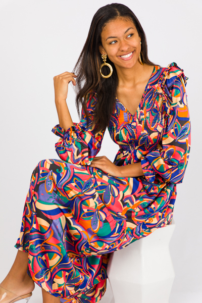 Color Splash Silky Smock Midi