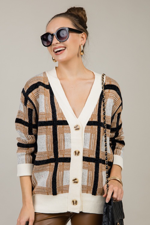 Plaid Button Cardigan, Caramel