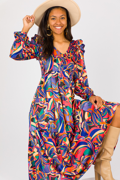 Color Splash Silky Smock Midi