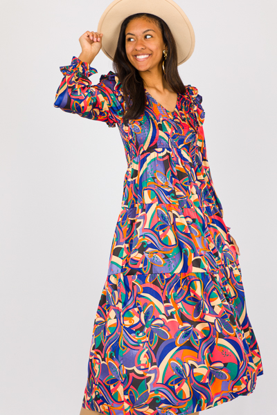 Color Splash Silky Smock Midi