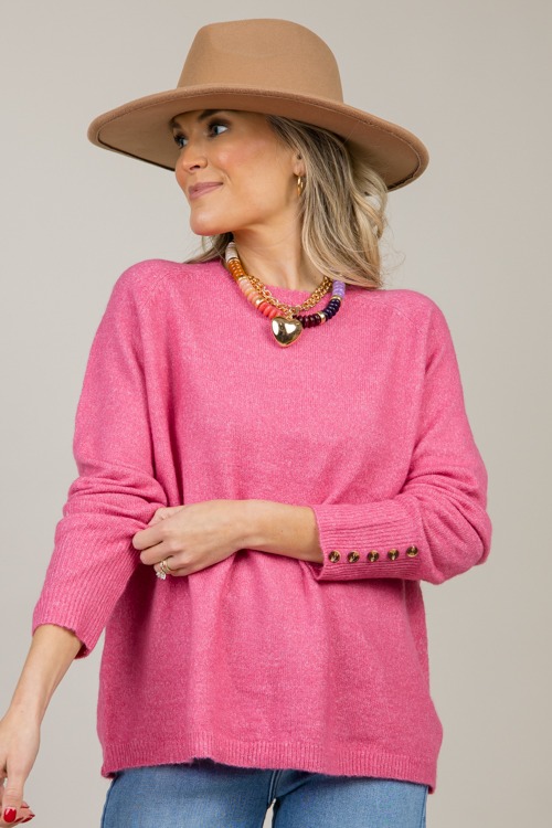 Button Wrist Sweater, Pink