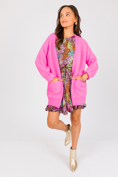 Fuzzy Eyelash Cardigan Candy Pink New Arrivals The Blue Door Boutique