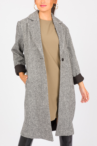 Chevron Long Coat, Charcoal