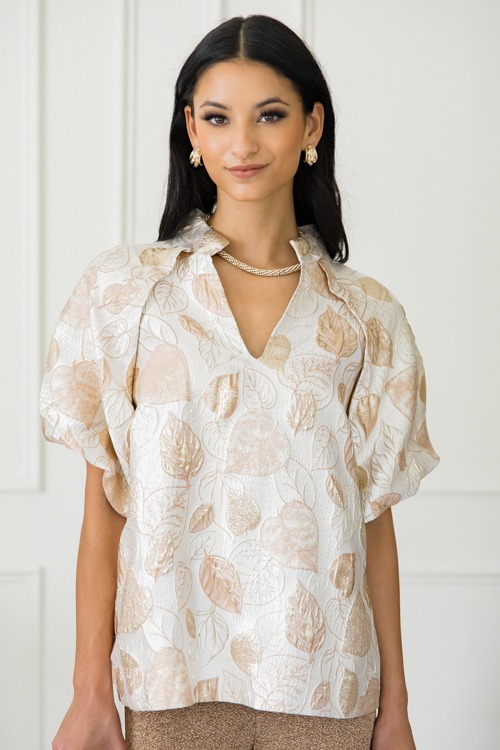 Jacquard Leaf Blouse, Rose Gold