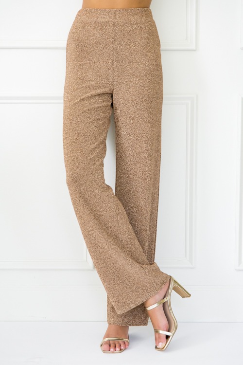 Lurex Pull-On Trousers, Rose Gold