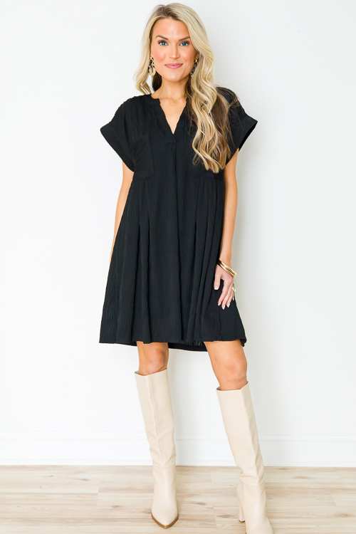 Cate Crinkle Texture Dress, Black