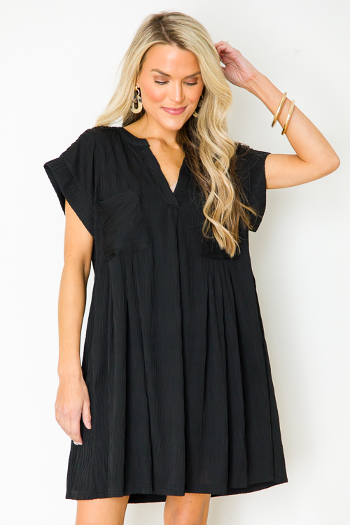 Cate Crinkle Texture Dress, Black