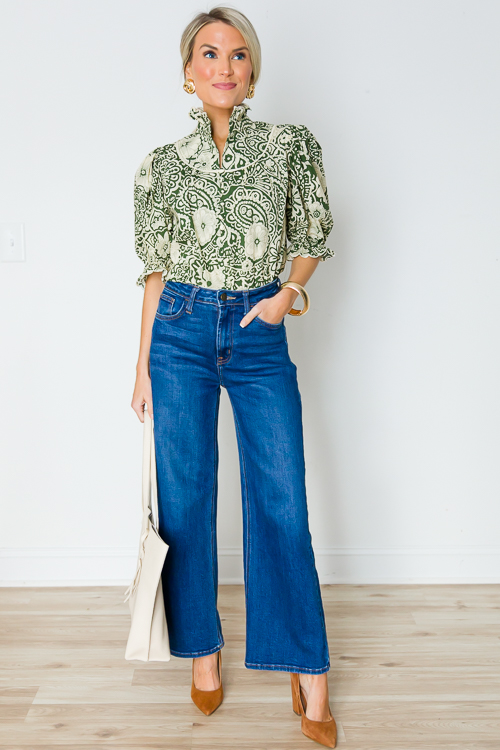 Ruffle Collar Floral Top, Olive