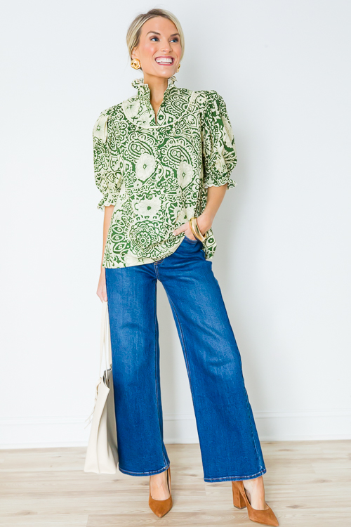 Ruffle Collar Floral Top, Olive